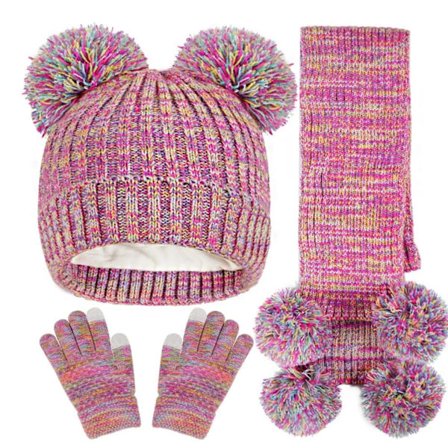 Vinterlue, skjerf og hanskesett, strikket tilbehør for barn for kaldt vær, fargerikt utendørs snøutstyr for barn