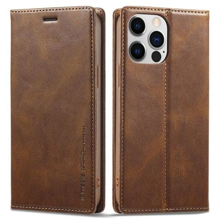 LC.IMEEKE iPhone 13 Pro Max Wallet Cover RFID Blocking - Brown