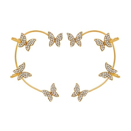 Ett par diamantbeströdda fjärilsörhängen utan hål i öronen. Guld