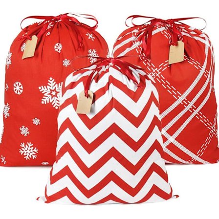 Bomuldsposer med snorelukning til gaver, 3-pak genanvendelige gaveposer, julegaveposer i stof til jul og Thanksgiving