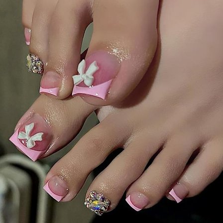 Fransk Manikyr Akryl Tånagel Press-on Tånagel 24st Rosa Falska Naglar För Kvinnor