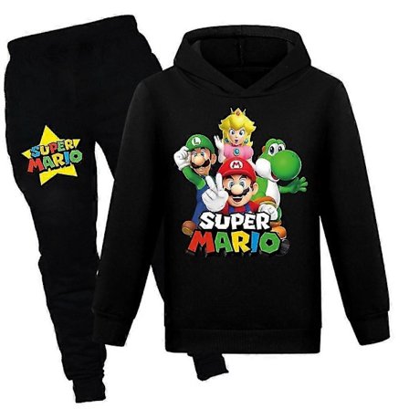 Super Mario Bros Trykk Barne Treningsdress Sett Gutter Jenter Casual Langermet Hettegenser Hettejakke Joggebukser Antrekk Activewear