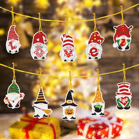 10 stk. DIY jule diamantmaleri nøgleringe nisser dobbeltsidet diamantmaleri kits mosaik shap