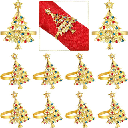 Sæt med 12 Juletræs Servietringe Jule Servietring Holder B