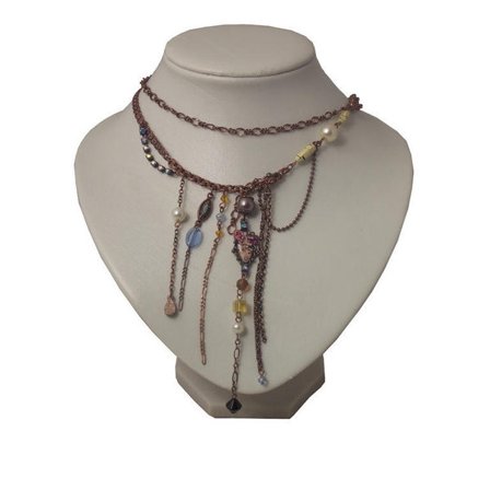 Z&R Design - Boho Halsband i Rosé Guld Färg - Dubbla kedjor med Swarovski Kristaller & Pärlor