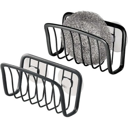 2 stk. Svampeholder med sugekopper, lille metalvaskorganisator til svamp og grydeskraber, praktisk køkkenorganisationshjælper, mat sort [DB]