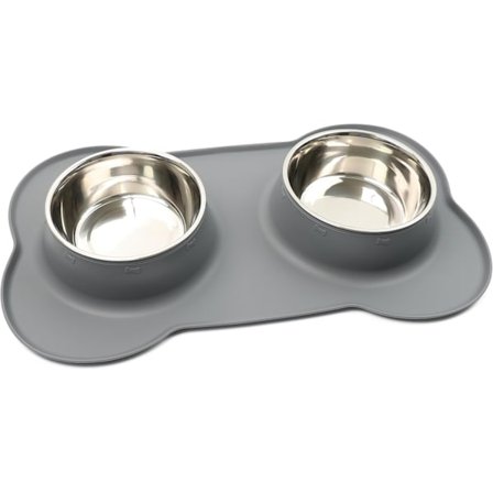 Kæledyrsskål Mad og Drikke Dobbeltskåle Sæt med Silikonemåtte Bakke til Katte Hvalpe Små Hunde Fodring