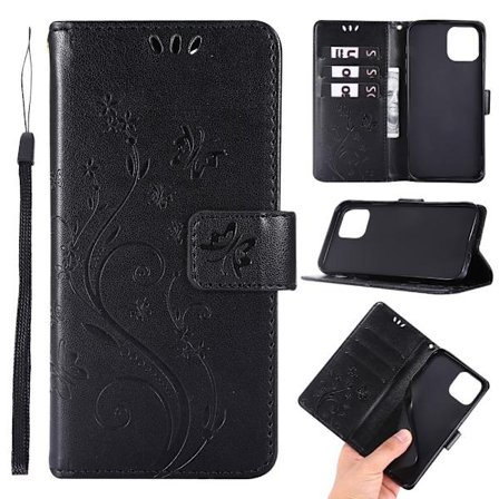 Yhteensopiva iPhone, iPhone 12 / 12 Pro - Kukkakuvioinen Kotelo - Musta Black Svart