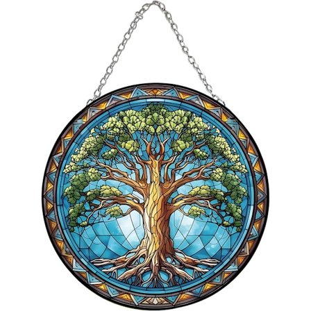 15 cm solfångare, vacker fönsterdekoration, Tree of Life målat glas solfångare för heminredning
