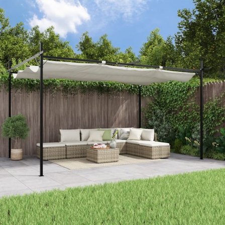 Pergola med infällbart tak gräddvit 395x292x230 cm
