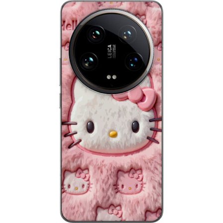 Kompatibelt Mobildeksel til Xiaomi 14 Ultra Hello Kitty rosa fluffy bakgrunn med ikoniskt ansikt og kawaii-estetikk