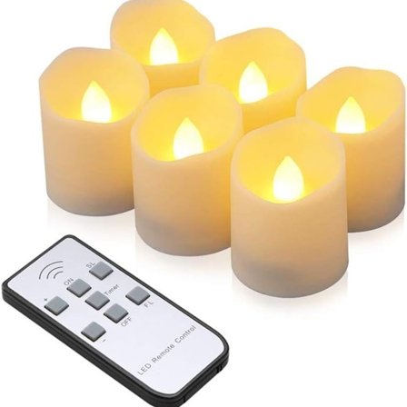 LED-lys 6 flammefri telys med fjernkontroll, timerfunksjon, dimmer, elektrisk