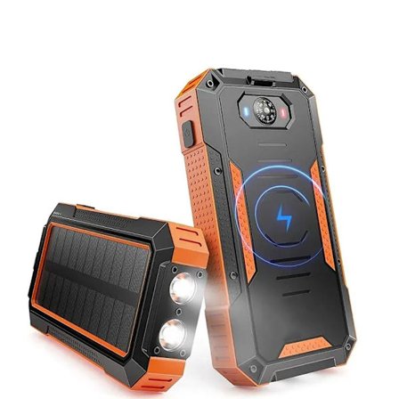 SiGN Solcelledrevet Powerbank med Trådløs Opladning, 20000mAh - Orange