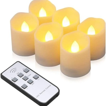 LED-lys 6 flammefri telys med fjernkontroll, timerfunksjon, dimmer, elektrisk