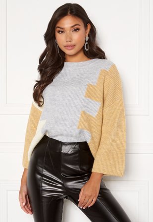 Object Collectors Item Alizee 3/4 Knit Pullover Khaki Colour Block Klær