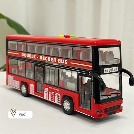 Stor legetøjsbus til børn med dør, der kan åbnes, modelsimulering, kan fortælle historier med lyd og lys, stor legetøjsbus dobbeltdækker rød