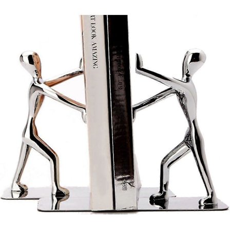 Bogstøtte i rustfrit stål, til at støtte store og tunge bøger eller til at dekorere biblioteket og hjemmekontoret, sølv