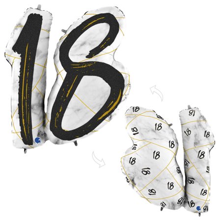 Marble 18 Holografinen Numeroilmapallo Musta