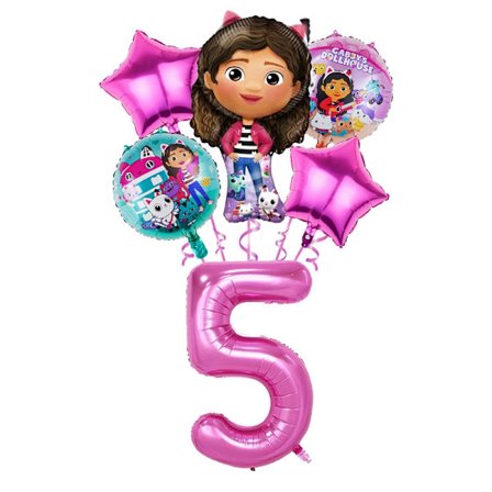 6 stk Gabby Dukkehuse Fest Ballon Piger Fødselsdagsfest dekorationer Sød tegneserie Fest Decor Supplies Baby Shower dekorationer