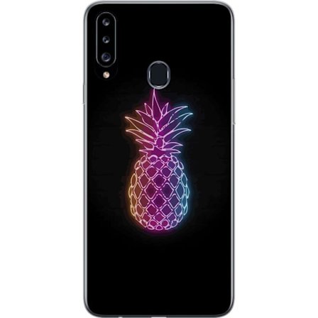 Kompatibelt Mobildeksel til Samsung Samsung Galaxy A20s Neonlysillustrasjon av ananas i fargerikt lys mot svart bakgrunn