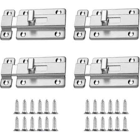 【xj】 Skydelås dørbolt lås Skydedør lås Indvendig dør lås med skruer til badeværelsesdør Trædør Kæledyrsdør Soveværelse 4 stykker