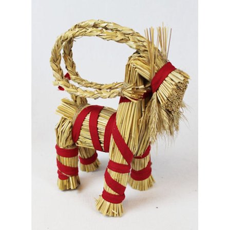 Halmget/Julget med röda bomullsband, stående, 30 cm hög