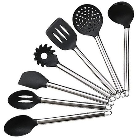 Silikonköksredskapssats, 7 delar rostfritt stål