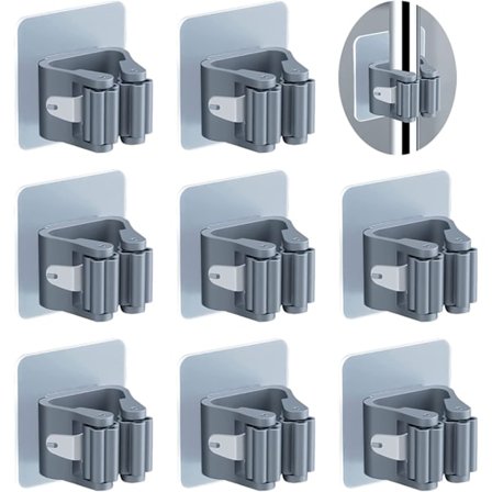 Väggmonterad kvast hållare utan borrning, 8 stycken självhäftande väggkrokar