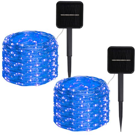 Soldrivna slingljus, Solar Fairy Lights, 12 meter 100 LEDS / 8 lägen, vattentät koppartrådsbelysning (blå, 2-pack)