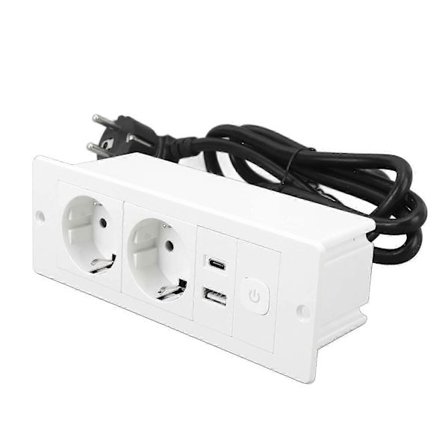 2025 Forsænket strømskinne 3 i 1 USB Type C stik Indbygget skrivebordsudtag med kontakt og kabel til bordplade konferencebord kontor hjem - Glad