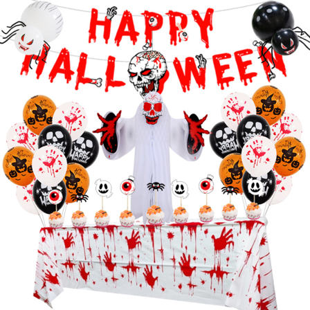 Halloween ballonpakke med blodige hænder og spøgelser eller kranier med festdekorationer til bordbloddug, stil C