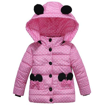 Paddingsjakke for jenter med polka dots, varm vinterjakke med hette Pink 2-3 Years