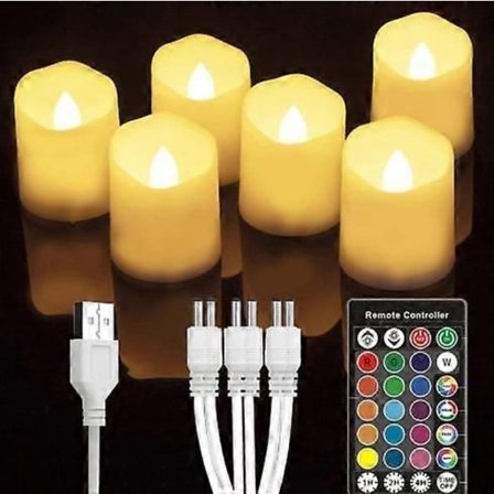 Ljus Flammeløse LED-lys, Genopladelige lys, LED-oplyst lyslampe med fjernbetjening og timer til festivaler, fester