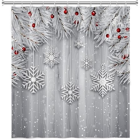 Röd Snöflinga Duschdraperi - Jul Juldekorationer