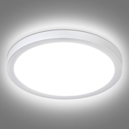 18W LED Loftlampe, 2000LM Dagslys Hvid 5000K Rund Loftlampe Ø 23cm Hvid, Vandafvisende IP44, Flush Loftlampe til Stue, Soveværelse