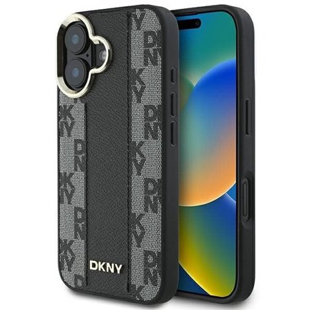 DKNY Checkered Pattern Magsafe iPhone 16 Case - Musta