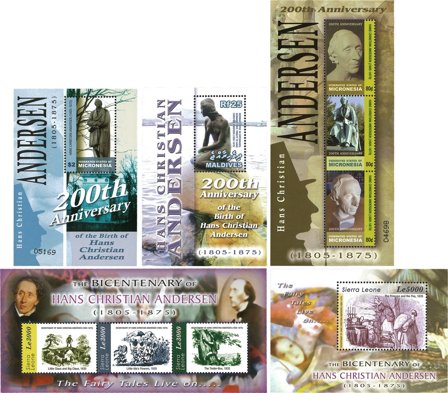 H.C. Andersen - 5 miniark - Postfrisk