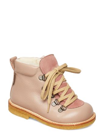 Boots - Flat - With Lace And Zip Pink ANGULUS