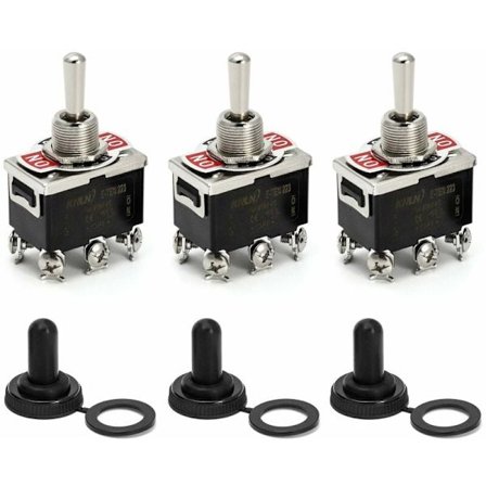 Växelströmbrytare, AC380V 15A / AC250V 10A, 3-läges 6-polig ON/OFF/ON-brytare med svart vattentät kapsyl, 3 st