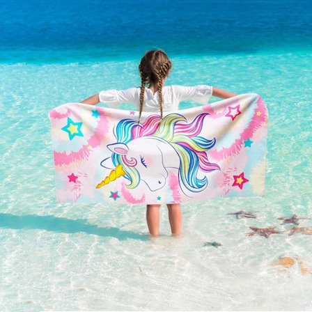 Tie Dyed Unicorn Børne Strandhåndklæde - 70 x 150cm Regnbue Badehåndklæder til Piger Hurtigtørrende Ultra Absorberende