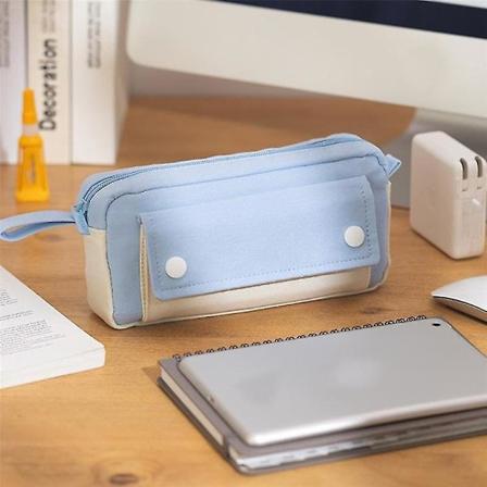 Angoo blyantæske, kapacitetspen blyantpose holdbar taske, kontorartikler med let grebshåndtag, til piger khaki