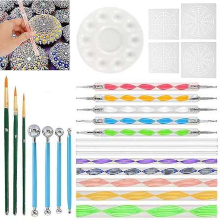 Dot Tool Kit 25 Dele Mandala Dot Tool Sæt Dot Pensel Stencil Kuglepen Spidsmaling Bakke Til Maleri Sten