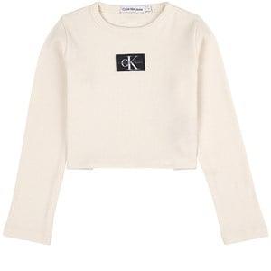 Kids - Calvin Klein Jeans Branded Ribbed T-shirt Ivory 14 Years - Tops - 14 years - Cream - Mädchen