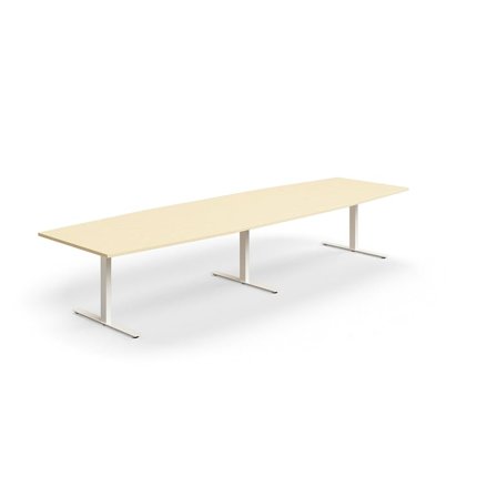 Conference table QBUS, boat shaped, 4000x1200 mm, T-frame, white frame, birch