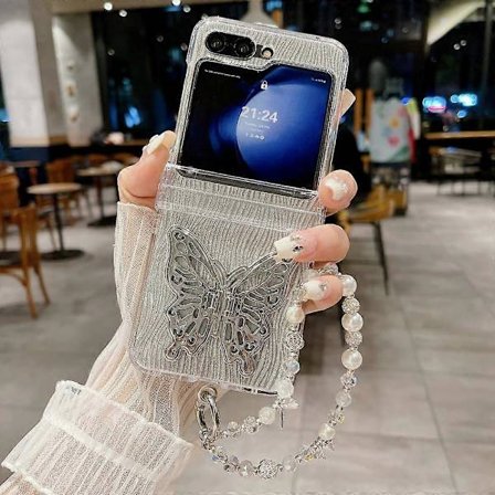 Galaxy ZFlip6 Skimrande Fjärilsfodral, fjäril som kan fällas ut, Elektropläterad Våg Fjäril Galaxy ZFlip6 vikskärmsfodral, inklusive armband