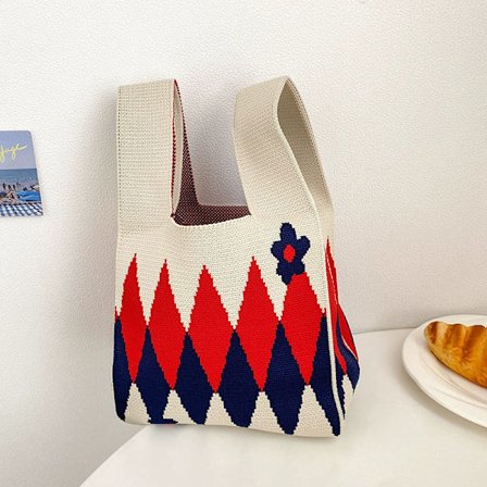 Stickad handväska med geometriska mönster, tygväska, presentpåse, damhandväska, hundra clutch handväska