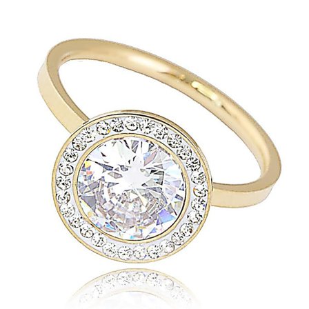 Guld Ring - Guldpläterad i Stål & Vita CZ Kristaller - Stl 18,9