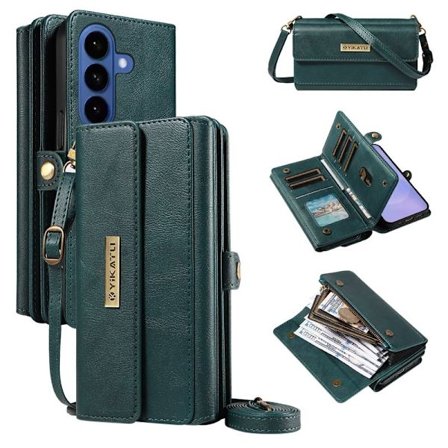 YIKATU Samsung Galaxy S26 Plånboksfodral Konstläder Med Axelrem - Grön