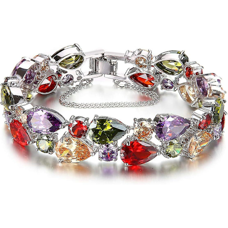 Armband för kvinnor, flerfärgad kubisk zirkonia kristalllänkar, armband smycken presenter till mamma 19 cm