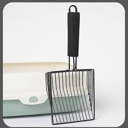 Kattebakke i metal - Dyb, hurtigt-sigtende kattebakke med komfortabelt håndtag, designet til ejere af flere katte